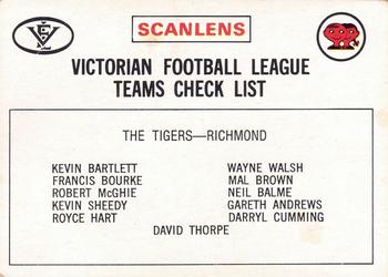 1975 Scanlens VFL - Checklists #NNO The Tigers Front
